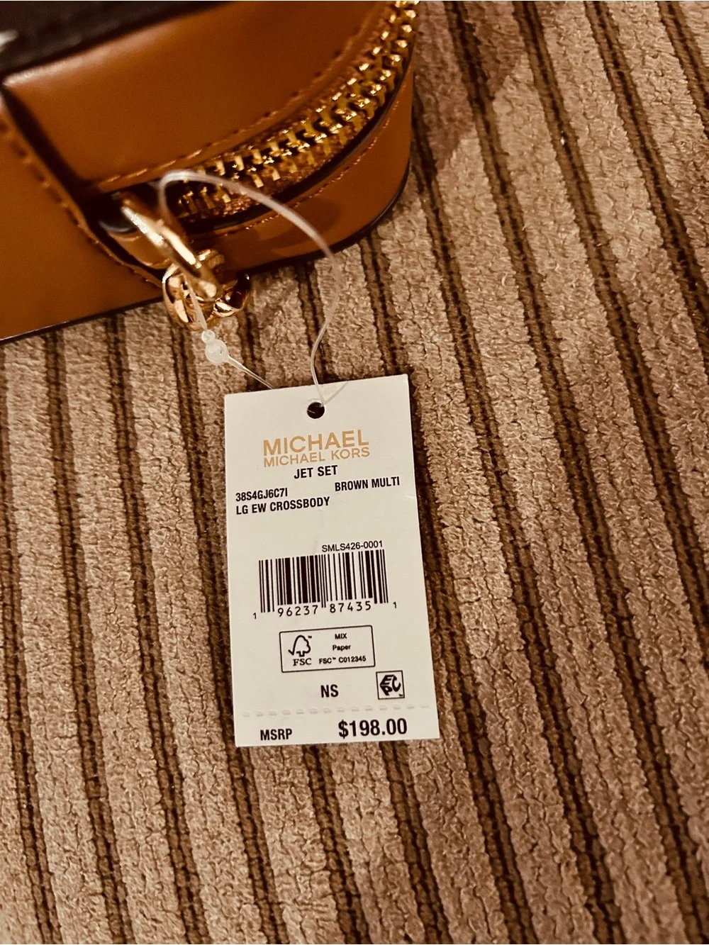 NWT Michael Kors Jet Set Large East West Crossbody Airplane Travel Print Brown